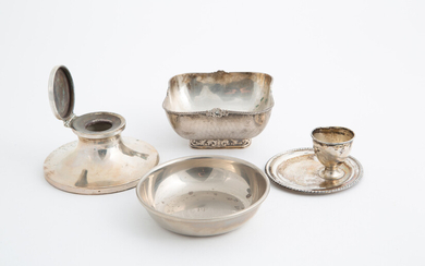 Two bowls, an egg cup and an inkwell in silver