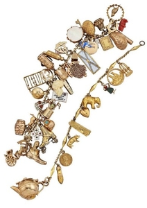 Two early 20th century gold charm bracelets,...