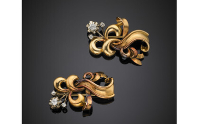 Two yellow gold small diamond volute brooches, g 15.91, length cm 3.80 circa.Read more