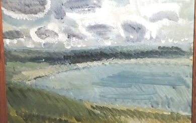 Ulrik Hoff: Landscape. Signed monogram UH 71. Oil on canvas mounted on board. 50×60 cm. Frame size 54×65 cm.