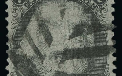 United States: 1861-6 Issue 2c black, five used examples, with Sc. 73 showing inverted triangl...