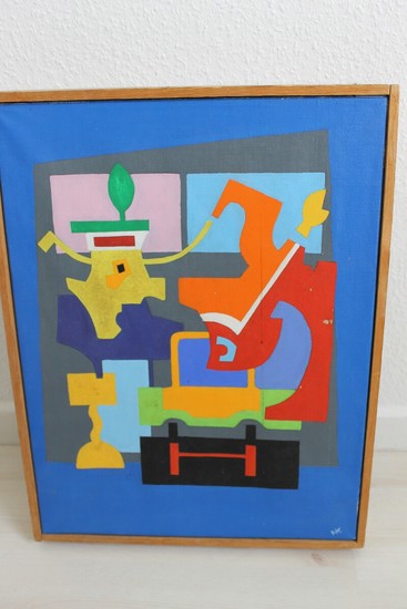 Unknown artist, 20th century: Composition. Signed with monogram NK. Oil on canvas. 48.5×37 cm.