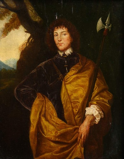 Unknown artist "Philipp Wharton, 4th Baron Wharton" after Anthonis van Dyck (1599-1641), oil/wood, Dutch wavy frame (small defects), 23,8x19cm (w.f. 46x41,5cm), painting surface occasionally detached from the wood