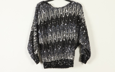 VINTAGE BLACK, GREY AND SILVER SEQUINED SWEATER. Estimate $60-80