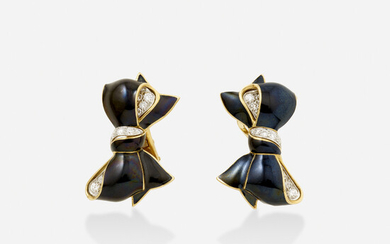 Verdura, Enamel and diamond bow earrings