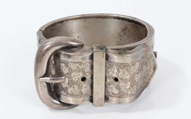 Victorian silver hinged bangle with buckle design