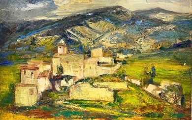 Village In Provence Landscape Signed Thick Impasto French Oil 1960's