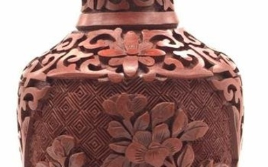 Vintage Asian Carved Cinnabar Blue Enamel Vase