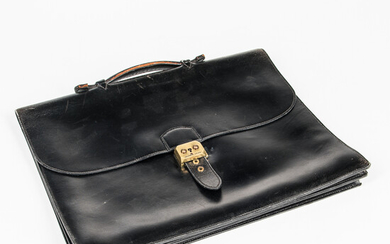 Vintage Black Leather Hermes Attache