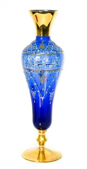 Vintage Bohemian Enameled Art Glass Vase