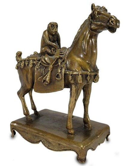 Vintage Chinese monkey riding horse bronze scupture