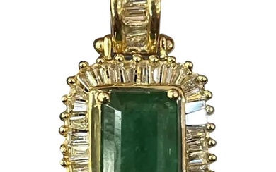Vintage Emerald & Diamond 14K Yellow Gold Pendant