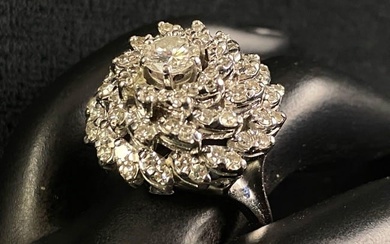 Vintage French Designer BAUME 14K VS 2.68 TCW Diamond Cluster Statement Ring