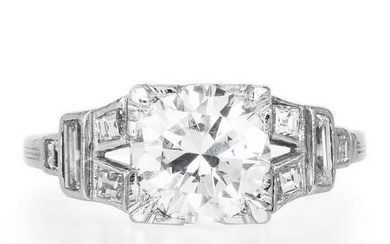 Vintage GIA 1.42 Carat Diamond Platinum Vintage Deco Engagement Ring