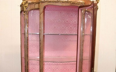 Vintage Louis XV Style paint decorated vitrine with heavy applied bronze in the walnut