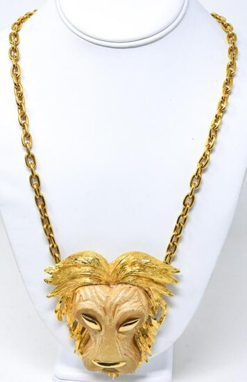 Vintage Luca Razza Gilt Metal Lion Head Necklace