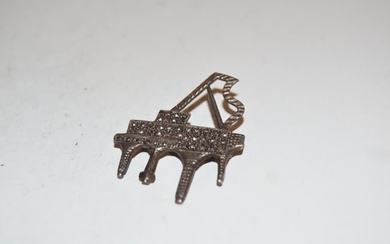 Vintage Sterling Silver piano marcasite brooch missing 1 stone