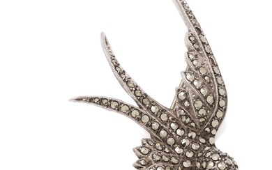 Vintage Swallow Silver 925 and Marcasite Brooch, W: 6.2cm