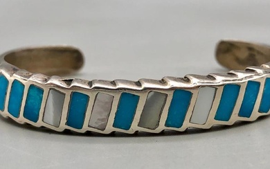 Vintage Turquoise And Mother Of Pearl Bracelet