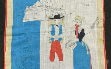 Vintage VAUD Switzerland Souvenir Handkerchief