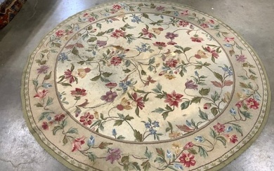 Vntg Hand Hooked Circular Floral Area Rug