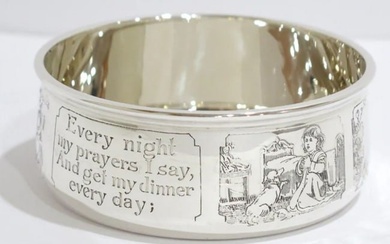 WILLIAM B. KERR & CO. STERLING SILVER ANTIQUE POETIC SAYINGS BABY BOWL