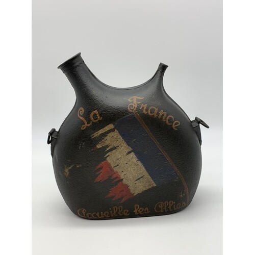 WW1 French Trench Art Canteen. “The French Welcome It’s Alli...