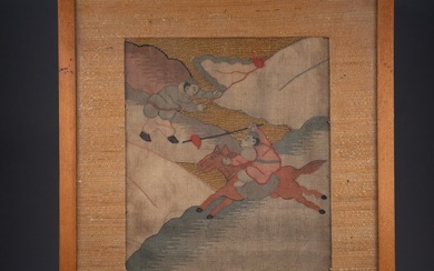 Warriors in a landscape - China - 17th/18th century - Embroidery - 0 cm - 32.5 cm