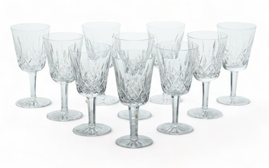 Waterford (Irish) 'Lismore' Crystal Water Goblets, H 7" Dia. 3.5" 10 pcs