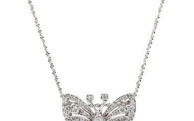White Gold and Diamond Butterfly Necklace