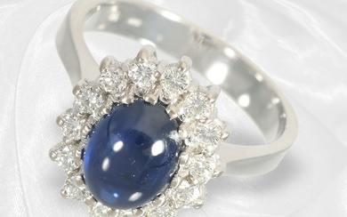 White gold and solidly crafted sapphire/brilliant-cut blossom ring, approx. 3.52ct
