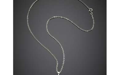 White gold linkchain necklace centered by a colourless gem and a synthetic pearl , g 8.28, length cm 49 circa.Read more