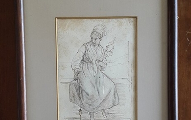 SOLD. Wilhelm Marstrand: A girl from Ischia. Unsigned. Pencil and ink on paper. No. IV...