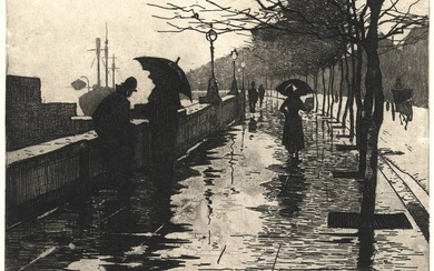 Witsen, Willem (1860-1923). Regen, Thames embankment. Etching and aquatint, 1906,...