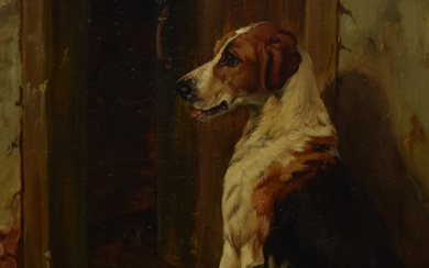 Wright Barker (1863-1941, British), oil on board, A portrait of a hound, signed to the lower left