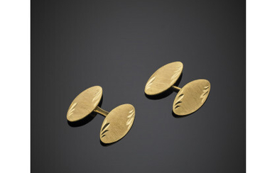 Yellow gold chased and glazed cufflinks, g 7.52. Marked 125 VI. In original boxRead more