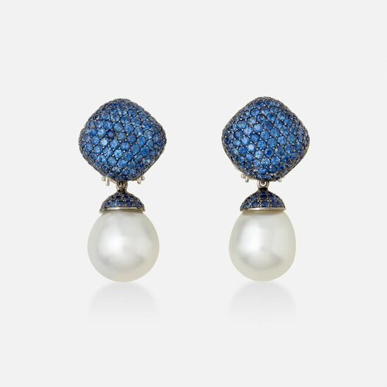 Yvel, Sapphire and South Sea cultured pearl earrings
