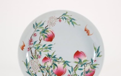 a famille rose porcelain plate with longevity peach patterns
