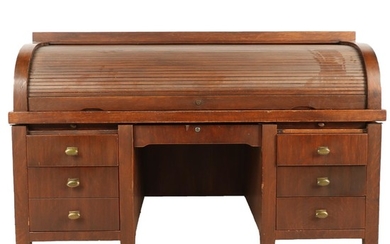 Oak Roll-Top Desk, Mid-20th Century