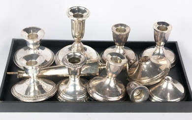 (lot of 11) Sterling weighted candle holders, all with