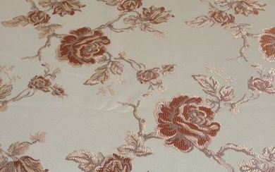 m 2.80 x 2.60 San Leucio top quality damask satin fabric - Louis XVI - champagne base with roses and gold ducal ramages finished in gold - Second half 20th century