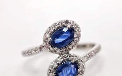 *no reserve* 1.50 ct Blue Sapphire & 0.50 ct .Fancy Pink Diamond Designer Ring - 3.03 gr - 14 kt. White gold - Ring - 1.50 ct Sapphire - Diamond