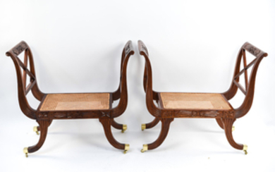 PAIR OF REGENGY STYLE CANE SEAT BENCHES