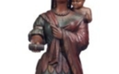 A CARVED AND POLYCHROME PAINT-DECORATED INDIAN PRINCESS WITH PAPOOSE CIGAR STORE FIGURE, ATTRIBUTED TO THOMAS V. BROOKS (1828-1895), NEW YORK, 1850-1895