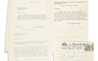 (HOLOCAUST) - Mann, Thomas (German Nobel Prize for Literature laureate, 1875-1955). Group of three Typed Letters Signed all written in English to Morris Troper.