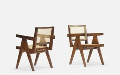 Pierre Jeanneret, office armchairs, Chandigarh, pair