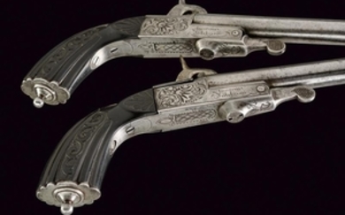 A PAIR OF PIN FIRE PISTOLS