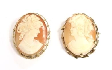 Two 9ct gold shell cameo brooches