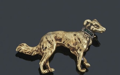 Brooch in dog design in 18K yellow gold with necklace