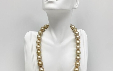 12-14mm Golden South Sea Drop/Oval Pearl Necklace with